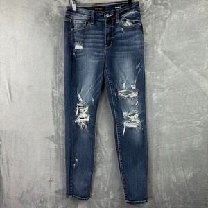 judy blue jeans boyfriend fit skinny womens 3/26 blue stretch denim distressed